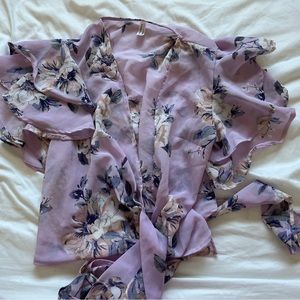 Purple floral tie-front shirt